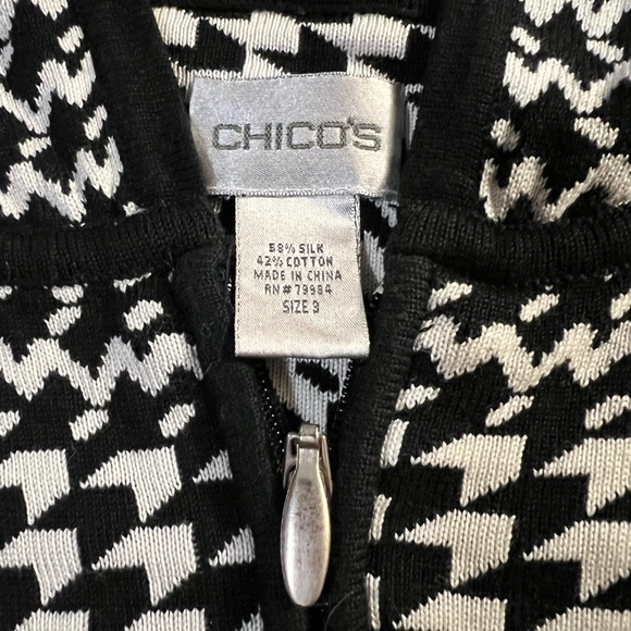 Chico’s  Sz 3 (16-18)  Women’s Jacket Hoodie Zipper Black/White Cotton/Silk - Picture 5 of 6